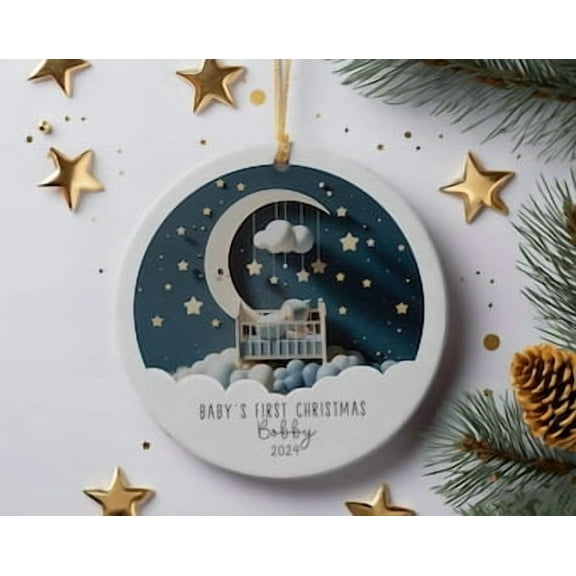 Baby's First Christmas Ornament 2025 Personalized with Name & Year Baby Shower Ornament 3" Ceramic Keepsake