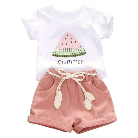 

Toddler Baby Girls Summer Clothes Set Watermelon T-shirt + Shorts Outfits for 0-4T
