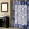 thumbnail image 2 of Fabric Shower Curtain, Vintage Navy Blue European Floral Pattern Bathroom Curtain with 12 Hooks Waterproof No Bad Odor Machine Washable Bath Curtains for Bathroom, Spa Room, 36"x72", 2 of 6