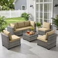 thumbnail image 5 of Ebello 7-Piece Modular Conversation Set, Outdoor Patio Sectional Sofa with Glass Coffee Table, Rattan Garden Furniture, GKH(Khaki), 5 of 12