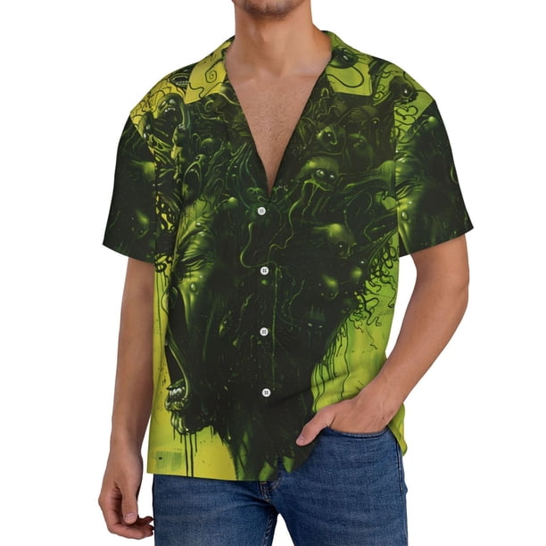 Fotbe Screaming Horror Art Camisa Estampada de Manga Corta para Hombre, Casual de Verano, Estilo Playero, Sin Arrugas-Small
