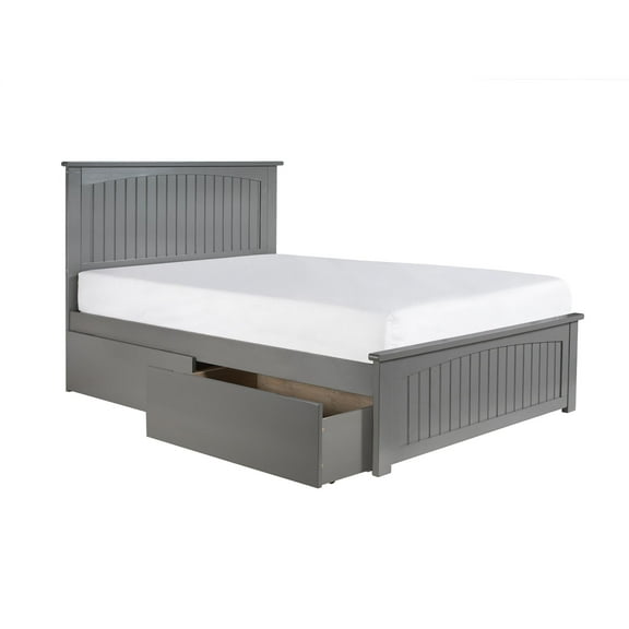 AFI Nantucket Full Wood Platform Bed with Matching Footboard and Storage Drawers, Grey