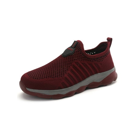 

UKAP Unisex Hiking Shoes Mesh Sneakers Slip On Walking Shoe Non-slip Flats Mens Womens Casual Breathable Red 10