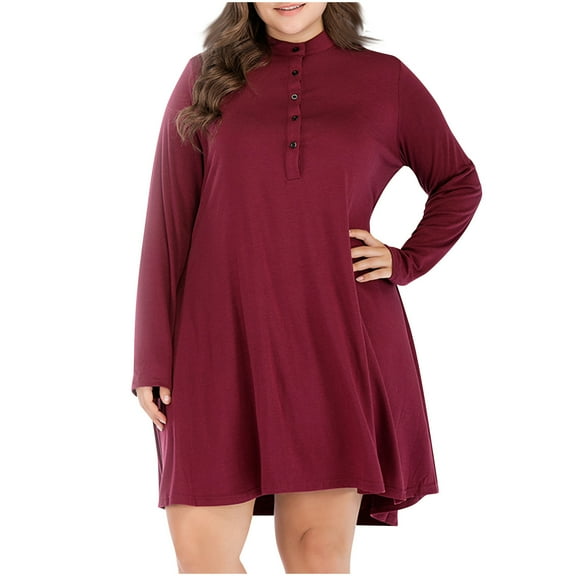 MIUOWANP Winter Dresses for Women 2024 Long Fashion Women's Spring/Summer Temperament Solid Long Sleeve V-Neck Dress