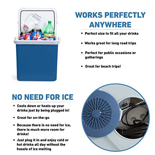 Extra Long Cables Dual 110V AC House and 12V DC Vehicle Plugs 45 Liter - 6 FT 48 Quart All American K-Box Electric Cooler and Warmer with Wheels for Car and Home Red White Blue 
