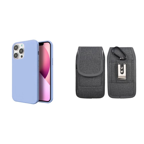 Slim Silicone Case and Belt Holster Pouch for iPhone 14 Pro Max (Lavender/Gray)