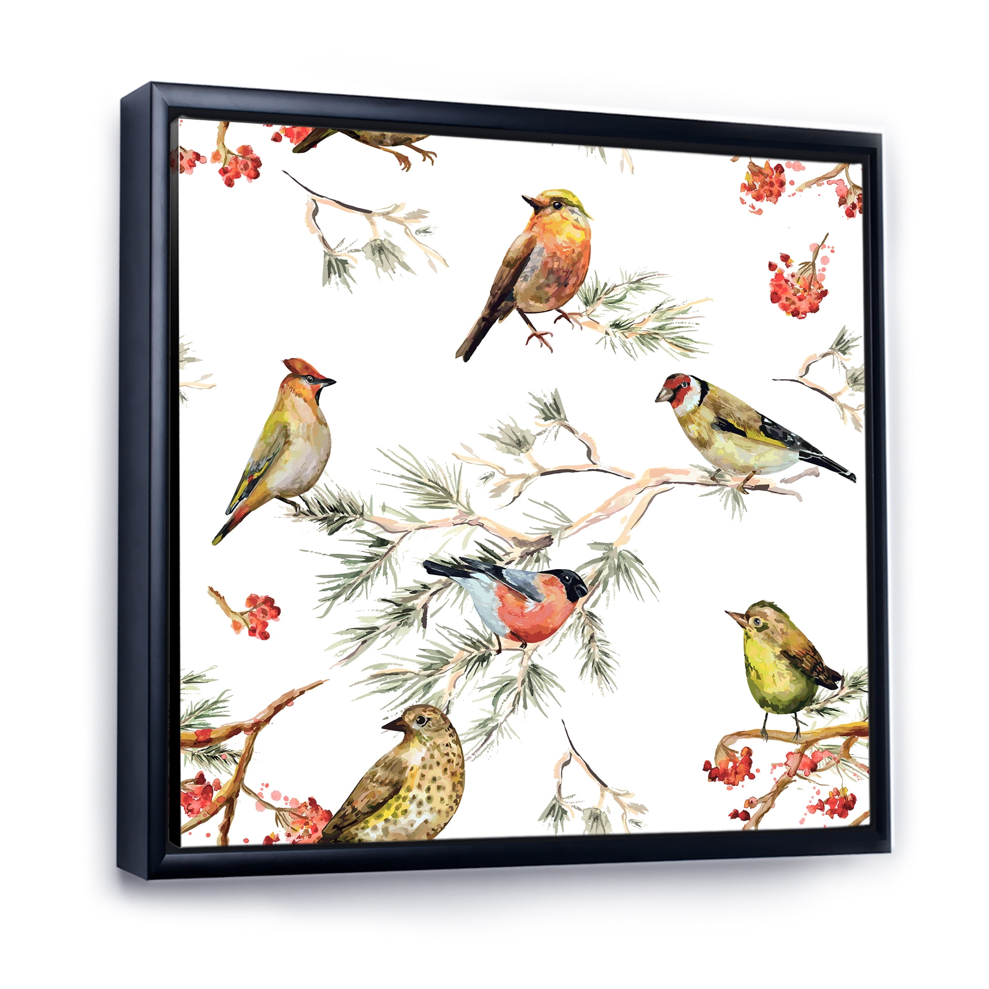 Designart 'Forest Birds Sitting On Branches' Traditional Framed Canvas Wall Art Print
