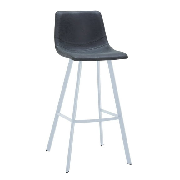 LeisureMod Leather 41" Bar Stool Ergonomic Padded Counter Height Barstool Stainless Steel Legs and Footrest for Modern Dining Room, Kitchen, Cafes, and Restaurant Elland Series in Charcoal Black
