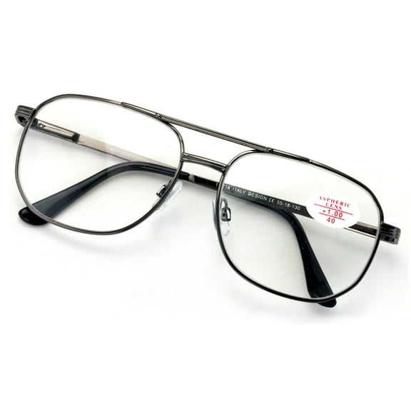 Metal Aviator Reading Glasses - Spring Hinge Square Large Lens Reader 1.00
