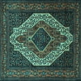 thumbnail image 1 of Ahgly Company Machine Washable Indoor Square Medallion Turquoise Blue Traditional Area Rugs, 7' Square, 1 of 4