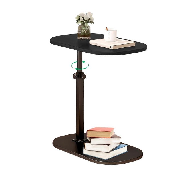 Sofa Side Table TV Tray, Height Adjustable 360° Rotating C-Shaped Table, Compatible with Small Space, Bedside Bathroom Living Room (Black)