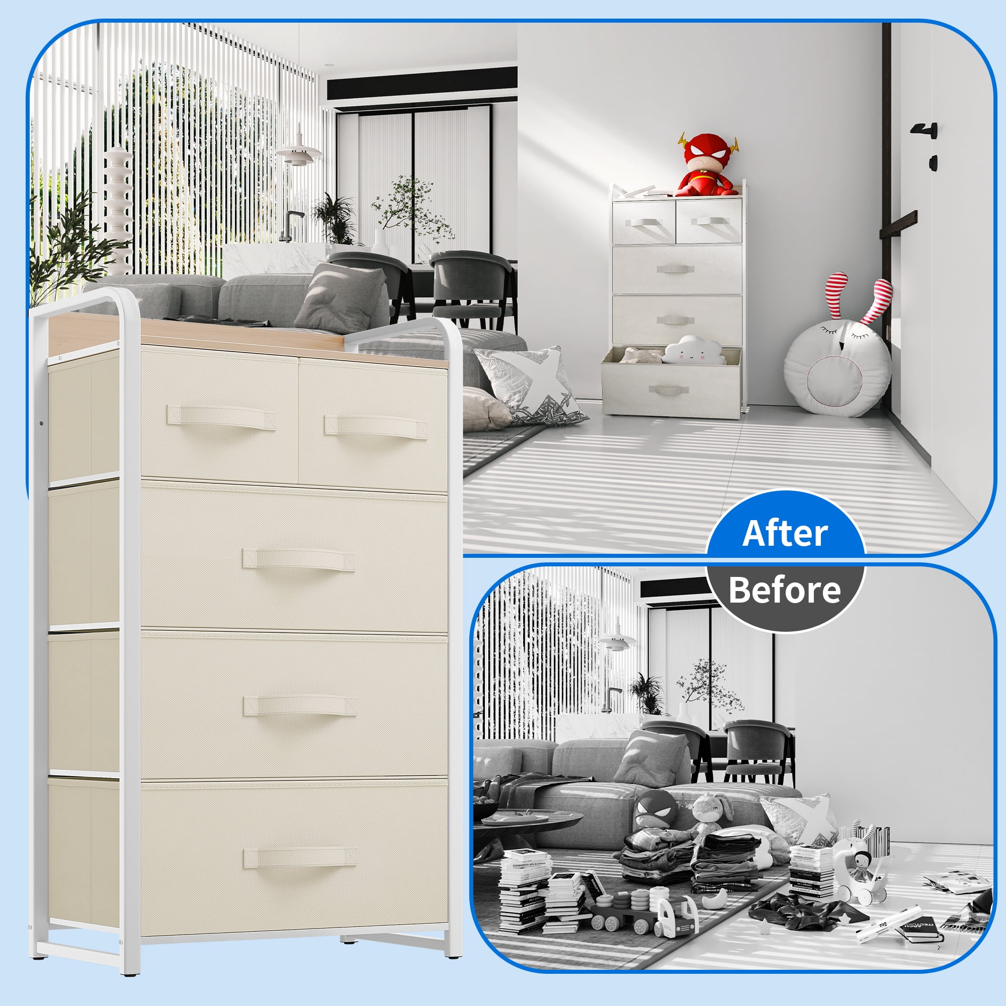 Uforic 5-Drawer Fabric Storage Organizer,Small Versatile Dresser with Steel Frame,Wooden Top & Fabric Handles for Bedroom and Closets