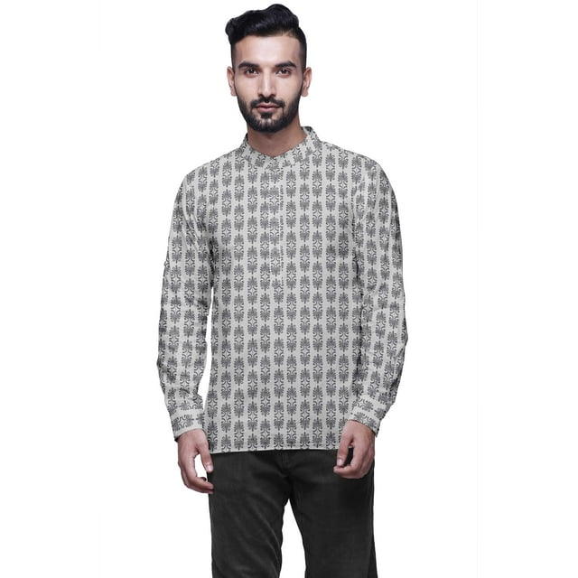 Atasi Indian Short Kurta For Men Chinese Collar Button Down Casual CottonShirt