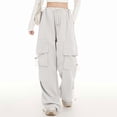 thumbnail image 2 of Gibobby Pantalones deportivos tipo cargo para mujer Pantalones de chándal informales para mujer, ropa holgada de ajuste relajado, cordón en la cintura con bolsillos(Gris,M), 2 of 4
