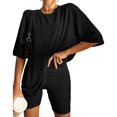 thumbnail image 2 of Conjunto de pijamas con pantalones cortos para mujer, cuello redondo, Color puro, alta elasticidad, 2 piezas, ropa de descanso de verano, 2 of 6