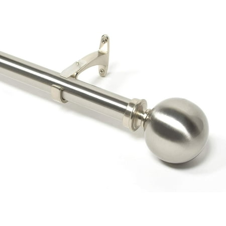 Deco Window 1 Inch Adjustable Satin Silver Curtain Rod for Windows Curtains with Round Finials & Brackets Set - 52" to 144"