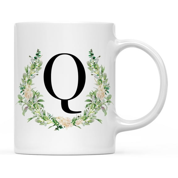 Koyal Wholesale Ceramic Coffee Mug, Garden Green Monogram Initial Letter Q