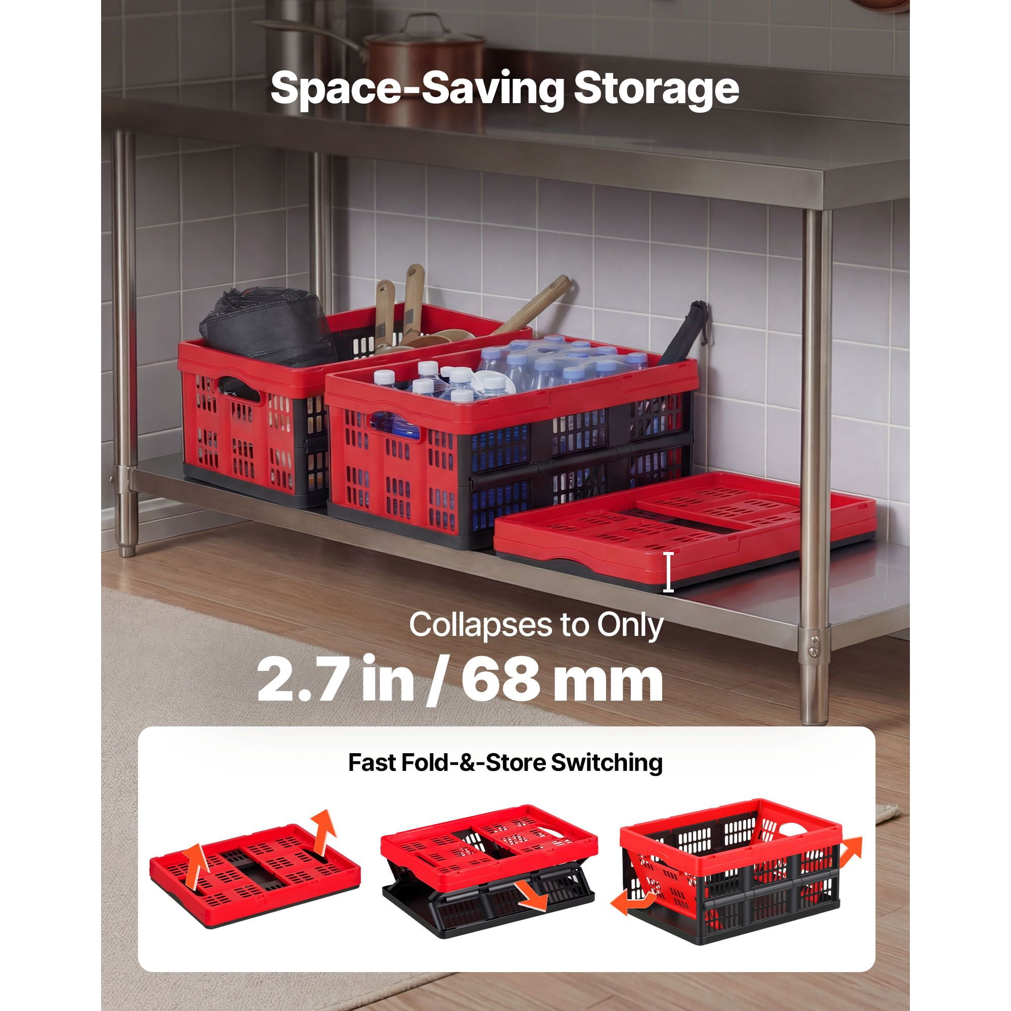 32L Collapsible Storage Bins 3-Pack, Stackable, 26 lbs Capacity, Foldable, with Handles, for Home Organizing Garage Storage