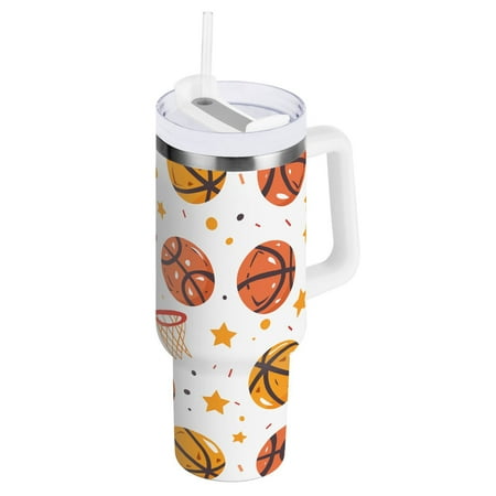 

JSTEL Basketball Stars 40 oz Tumbler Stainless Steel Water Bottle Vacuum Insulated Cup with Straw Lid & Handle For Travel Car Cup Holder