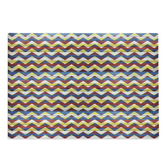 Chevron Cutting Board, Chevron Shapes in Retro Colors Simple Geometrical Coat of Arms, Decorative Tempered Glass Cutting and Serving Board, Large Size, Blue Green Red, by Ambesonne