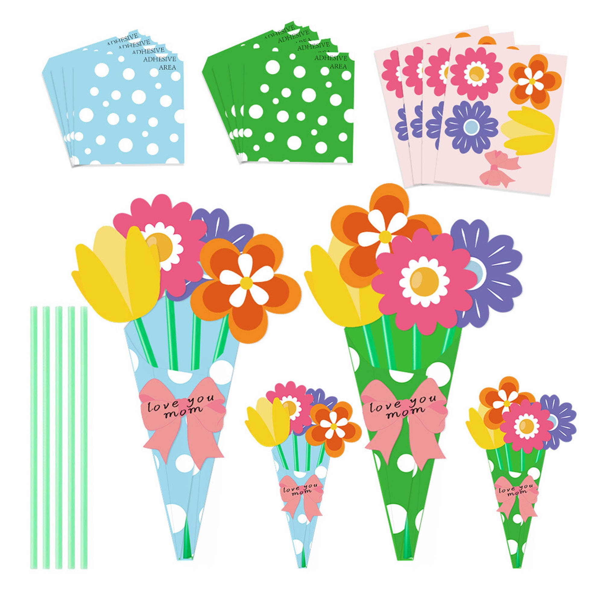 Diconna Flower Bouquet DIY Craft 24Pcs Kit Colorful Mother's Day Greeting Card Present for Moms
