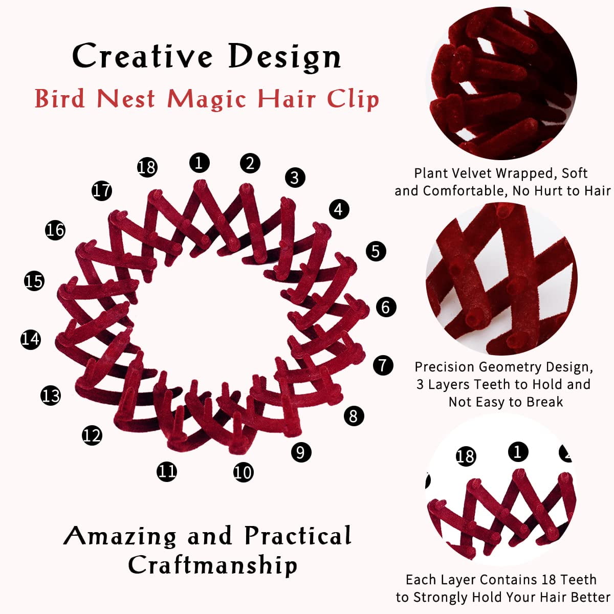 Menkey Bird Nest Magic Hair Clip, 5pcs Hair Holder Birds Nest Hair Clip, Lazy Bird's Nest Plate Hairpin for Thin Hair, Expandable Ponytail Holder Bun