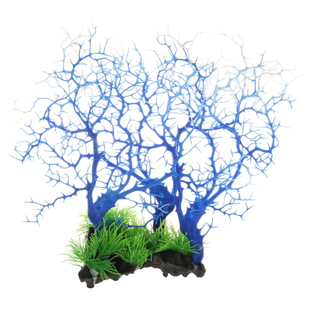 Decoración de arrecife de coral, mini decoración de coral sintético para decoración de acuario, azul blanco, 13.19 x 10.51 pulgadas