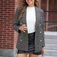 thumbnail image 2 of Kaliqueen Women's Double Breasted Plaid Blazer Classic Lapel Open Front Work Clothes Casual Long Sleeve Business Outerwear, 2 of 3