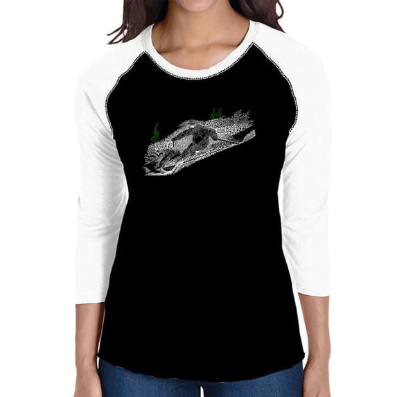 LA Pop Art Women's Raglan Baseball Word Art T-shirt - Ski