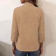 thumbnail image 5 of hoksml Women Stand Collar Gathered Neck Long Sleeve Shirt Cotton Linen Textured Button Down Blouse for Office Daily Travel, 5 of 9