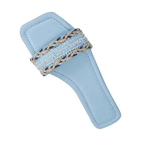 

YanHoo Rhinestone Slide Sandals Women Girls Dressy Low Wedge Sandal Summer Beach Cute Slip on Slippers Boho Glitter Open Toe Flat Sandals