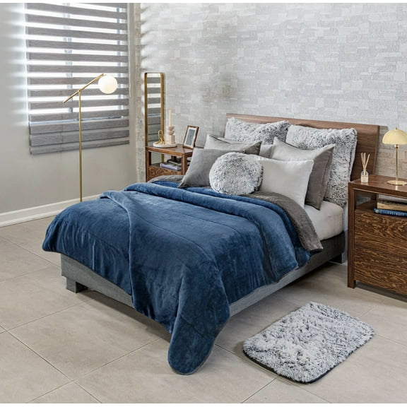 ANTARCTICA NAVY BLUE COLOR BLANKET WITH SHERPA SOFTY THICK AND WARM QUEEN SIZE MADE IN MEXICO