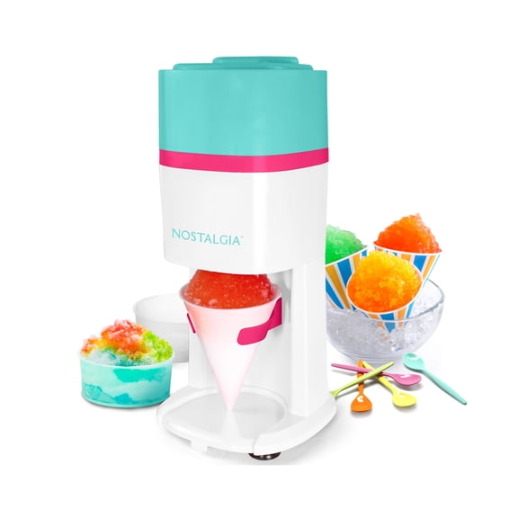 Nostalgia Electric 80 Watt Ice Shaver with Ice Mold & Reusable Cone, Teal & White