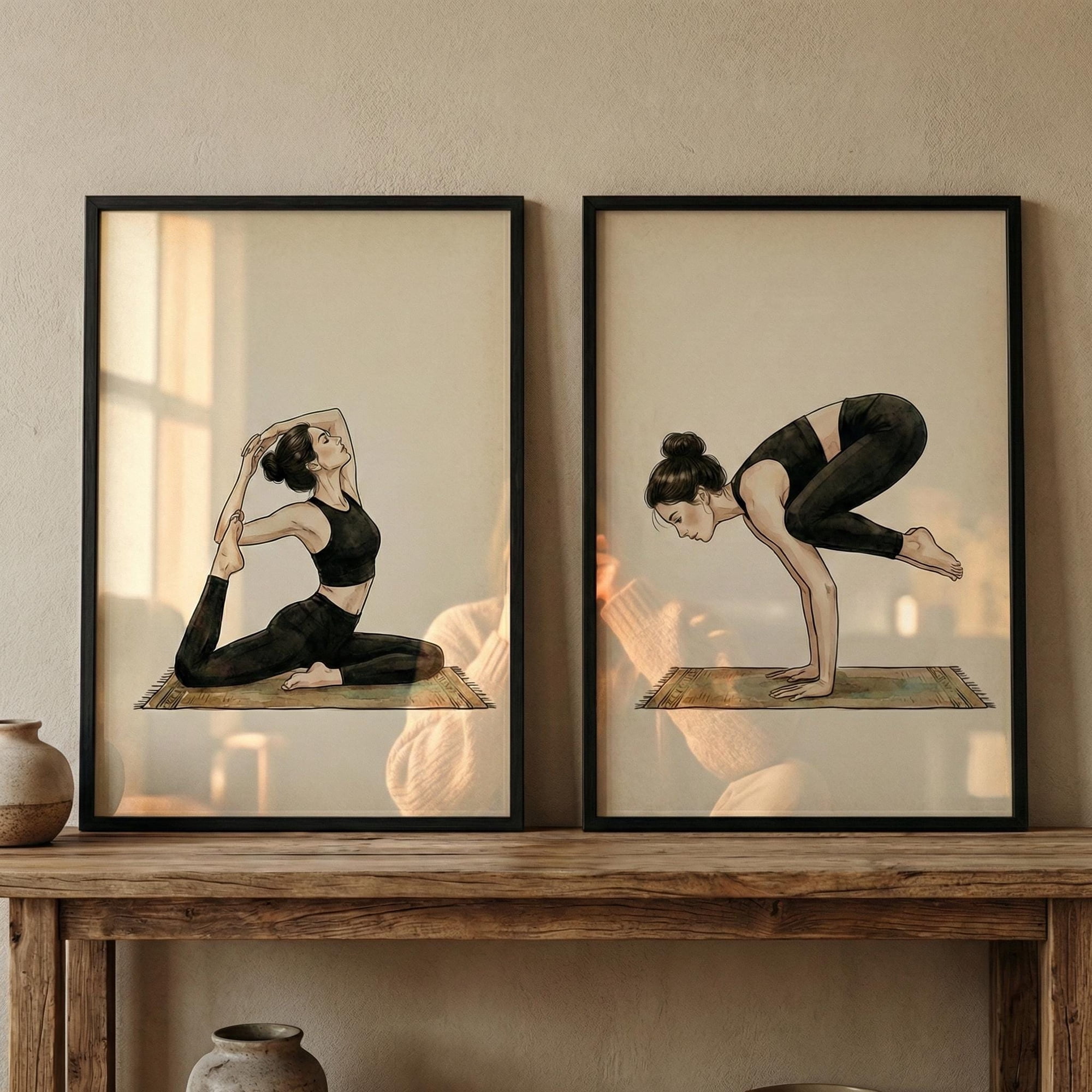 Mindful Movement Yoga Zen Studio Crow Pose King Pigeon Yoga Teacher Wellness Decorative Nursery Poster, Set 2, Poster Only