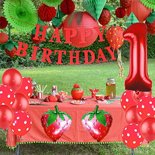 Berry First Birthday Strawberry Glitter Cake Topper Red Green