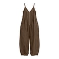 thumbnail image 6 of VBVC Women's Cotton-Linen Spaghetti Strap Jumpsuit,Adjustable Zipped Overall For Women,Ladies Summer Vacation Baggy Long Rompers with Pockets,Coffee,S-2XL, 6 of 6