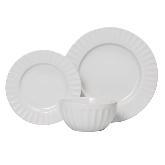 Mainstays 12-Piece Fluted Stoneware Dinnerware Set White