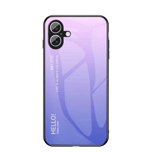 Gradient Tempered Glass Case Compatible with iPhone 16, Slim Thin Anti-Scratch Shockproof Protective Lightweight Glossy Back Cover for iPhone 16 Case Wireless Charging - Lightpurple