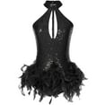 thumbnail image 2 of TiaoBug Women Stage Performance Dancewear Glittery Sequins Tango Salsa Latin Dance Leotard Dress Black L, 2 of 7