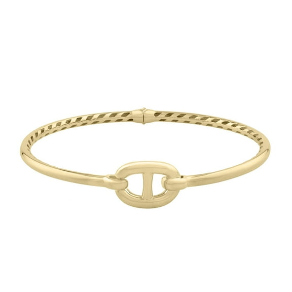 JewelStop 14k Yellow Gold Polished Finish 15mm Mariner Link Bangle Bracelet with Snap Clasp