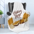 thumbnail image 4 of Pastry Soft Flannel Fleece Blanket, Bakery Shop Theme with Croissant Baguette Pretzel Bread Eating Muffin Food, Cozy Plush for Indoor and Outdoor Use, 50" x 70", Apricot Umber White, by Ambesonne, 4 of 5