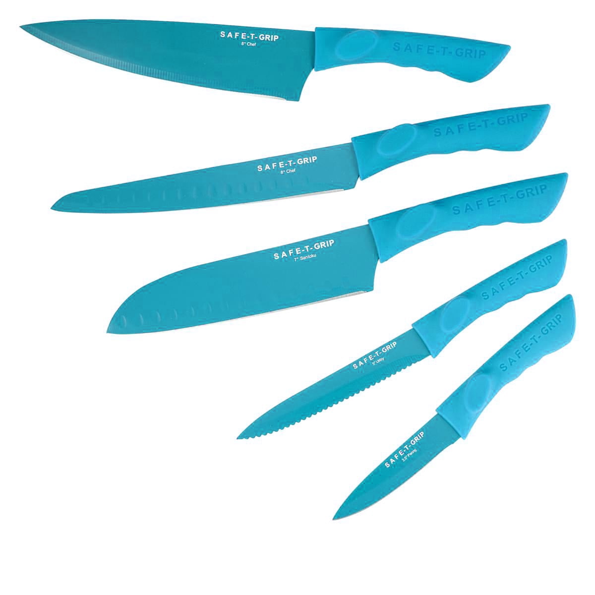Restored Safe-T-Grip 11-piece Knife Set with Sharpener Teal