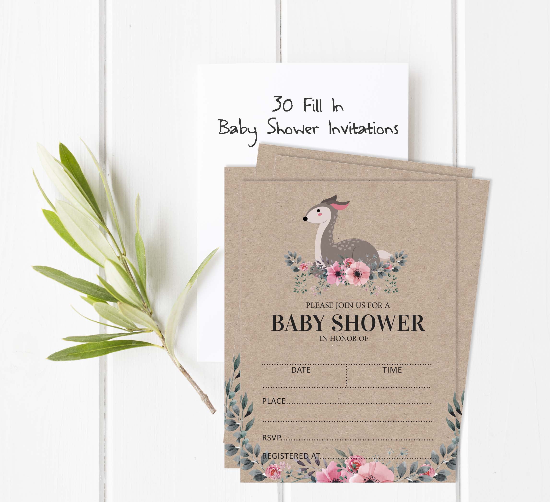 Inkdotpot 30Jungle Animals Baby Shower Rustic Invitation Cards Its a Boy Its a Girl Fill In Blank Invites
