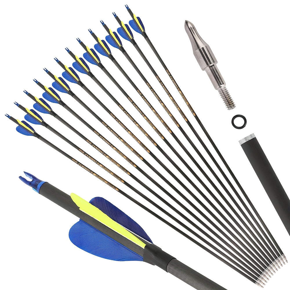 30" Pure Carbon Arrow SP300-600 2" Feather Archery Recurve Compound Bow Hunting