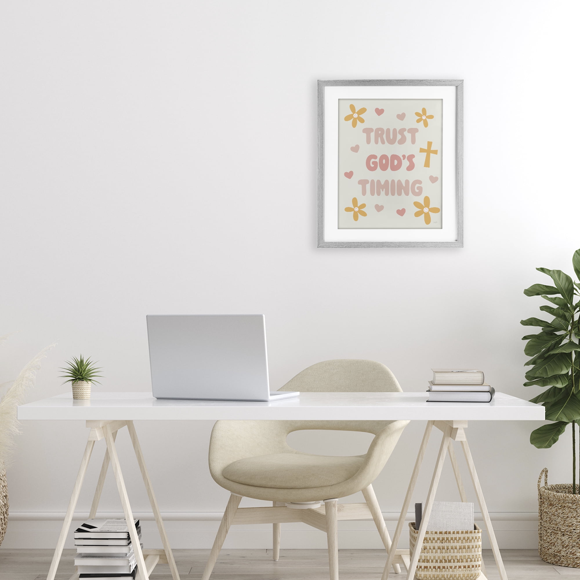 Stupell Industries Retro Trust God's Timing Gray Framed Print Under Glass, design by Natalie Carpentieri