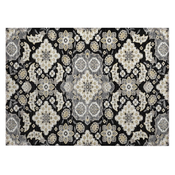 Dalyn Rugs Machine Washable Indoor/Outdoor Chantille Black 1'8" x 2'6" Rug