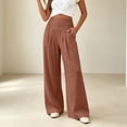 thumbnail image 4 of ClodeEU Women's High Waist Side Button Wide Leg Pants ,Casual Loose Palazzo Trousers with Pockets ,Women's Plus M, 4 of 5