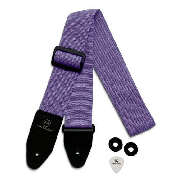 Riffi Audio Guitar & Bass Strap Light Purple with Pick and Strap Locks  2in
