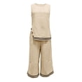 thumbnail image 5 of Womens Casual Two Piece Outfit Round Neck Sleeveless Top Elastic Waist Culotte Pants with Pockets Cotton Blend Vacation Set Beige XXXL(XXXL), 5 of 5