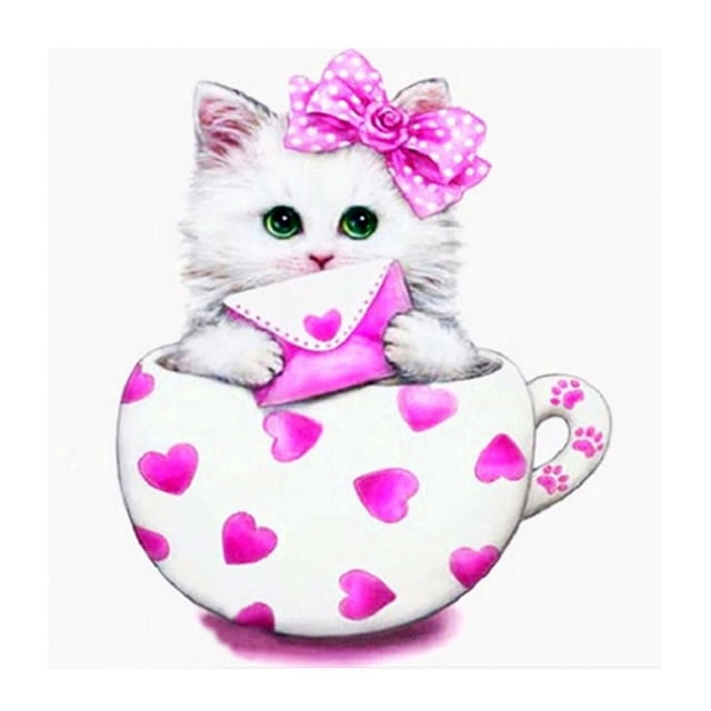 Gato de dibujos animados DIY 5D diamante pintura para niños Rosado Hugo Kit de pintura de diamantes